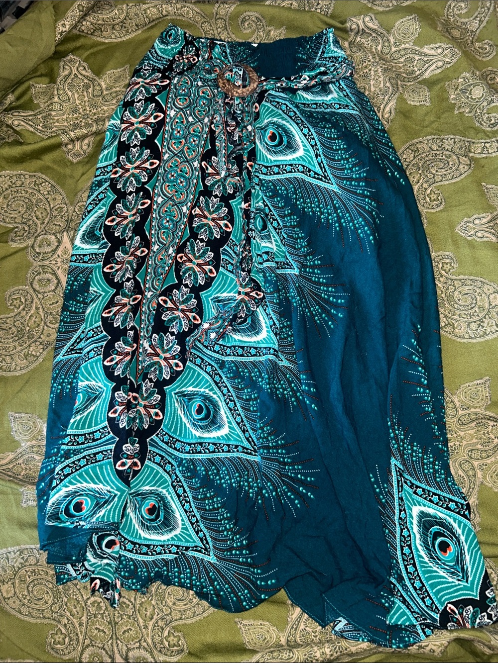 Sanita Teal & Turquoise Peacock-Print Maxi Skirt